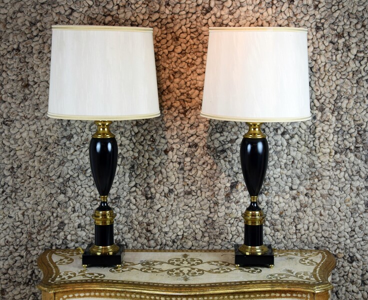 Pair of black lacquered lamps