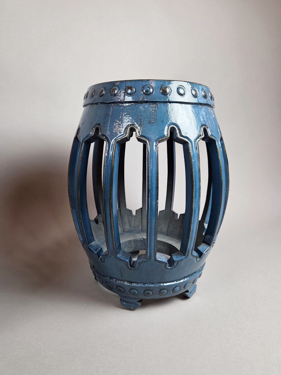 Pair of blue lacquered wood stools, China late 19th early 20th