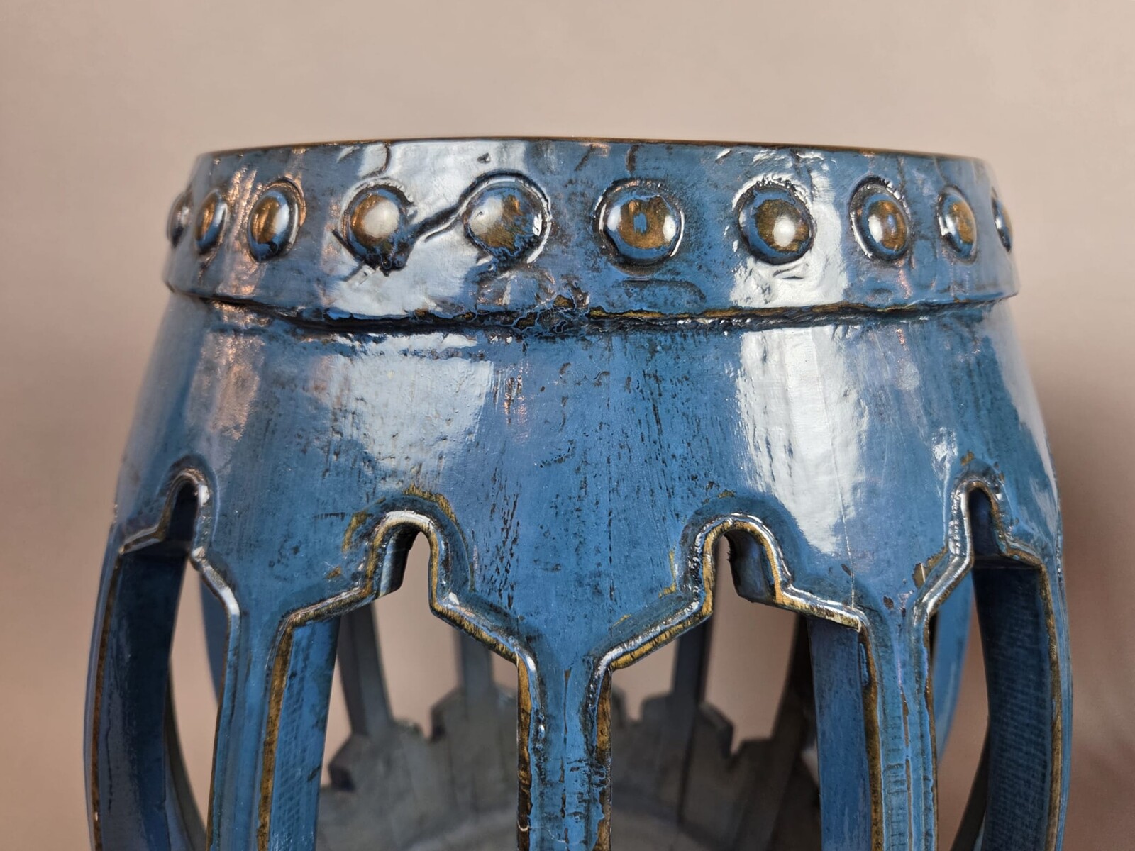 Pair of blue lacquered wood stools, China late 19th early 20th