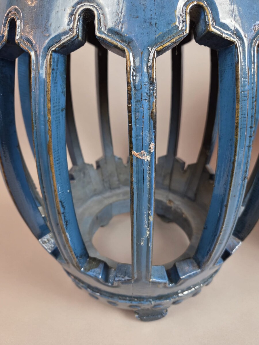 Pair of blue lacquered wood stools, China late 19th early 20th