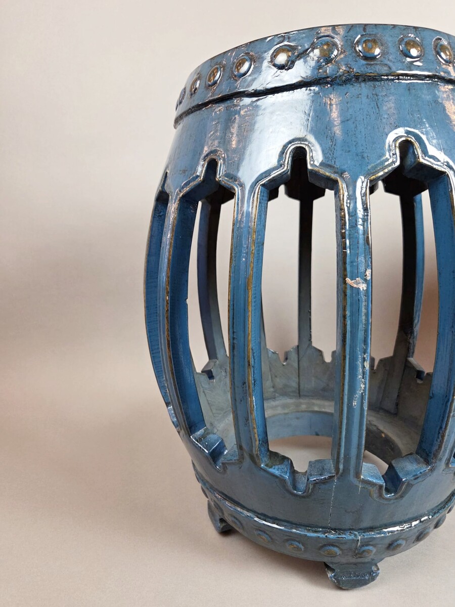 Pair of blue lacquered wood stools, China late 19th early 20th