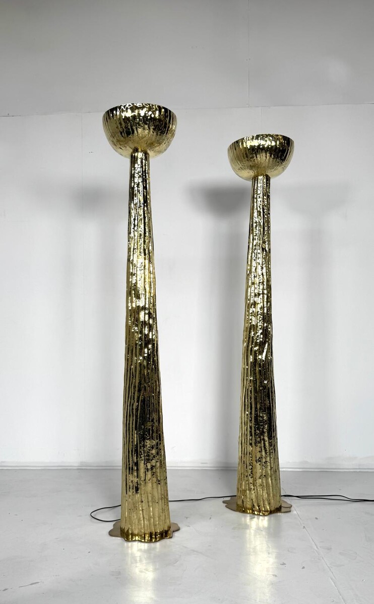 Pair of brass floor lamps, Italy