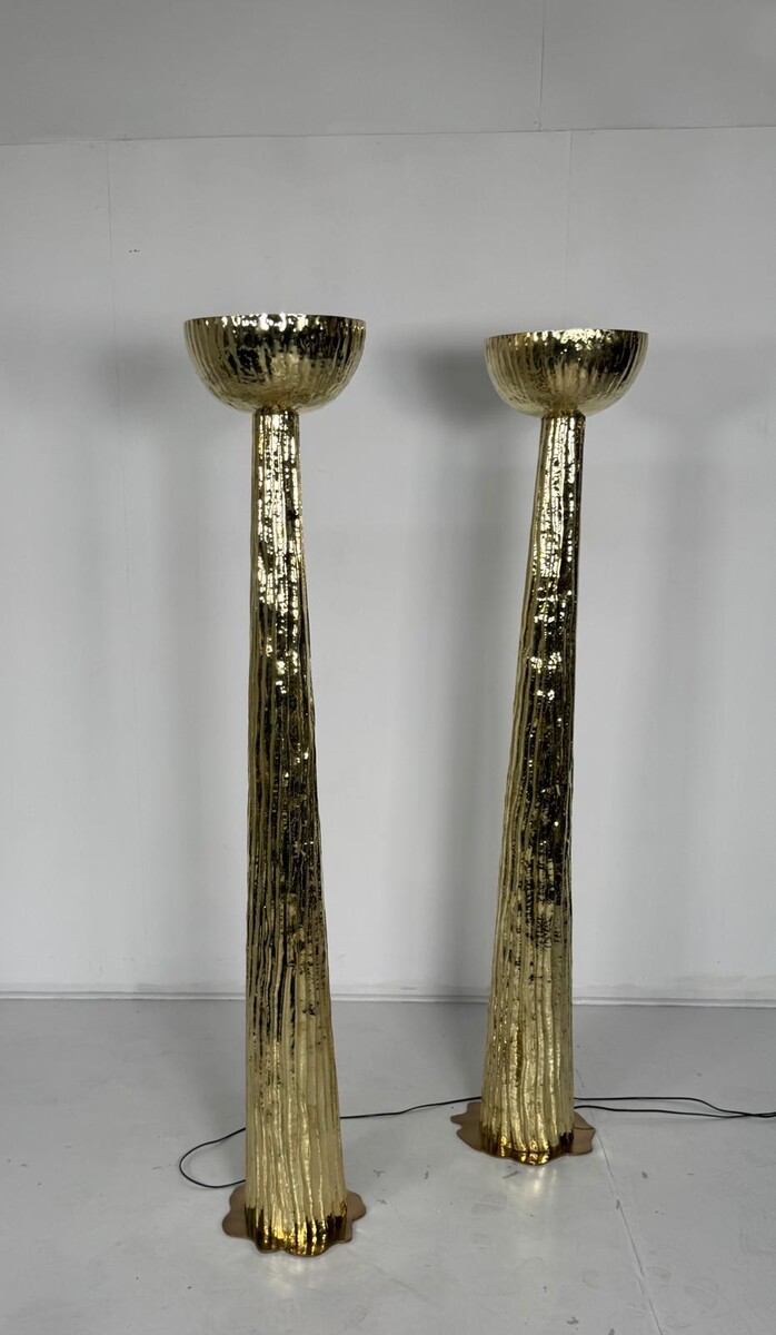 Pair of brass floor lamps, Italy