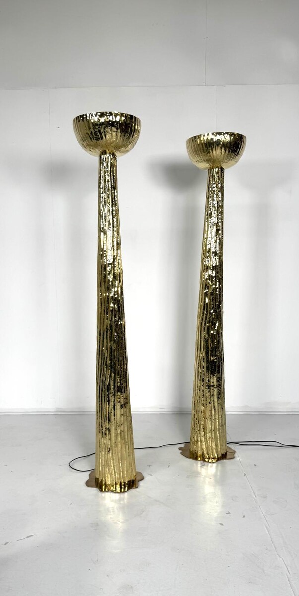 Pair of brass floor lamps, Italy