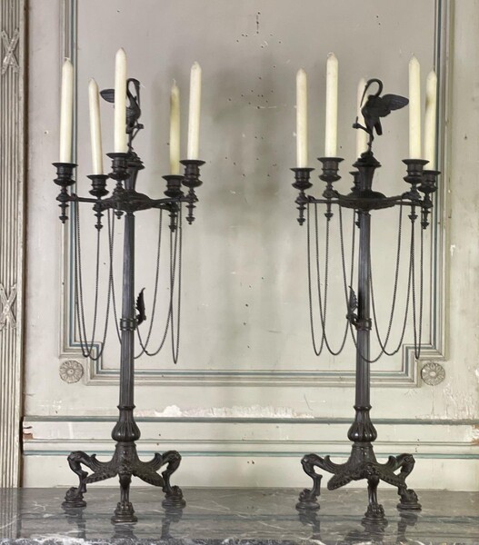 Pair Of Bronze Candelabra In The Taste Of The Antique, Circa 1880