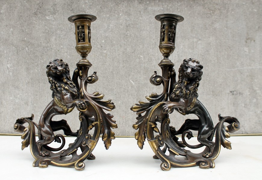 Pair of bronze candlesticks, 19th C.