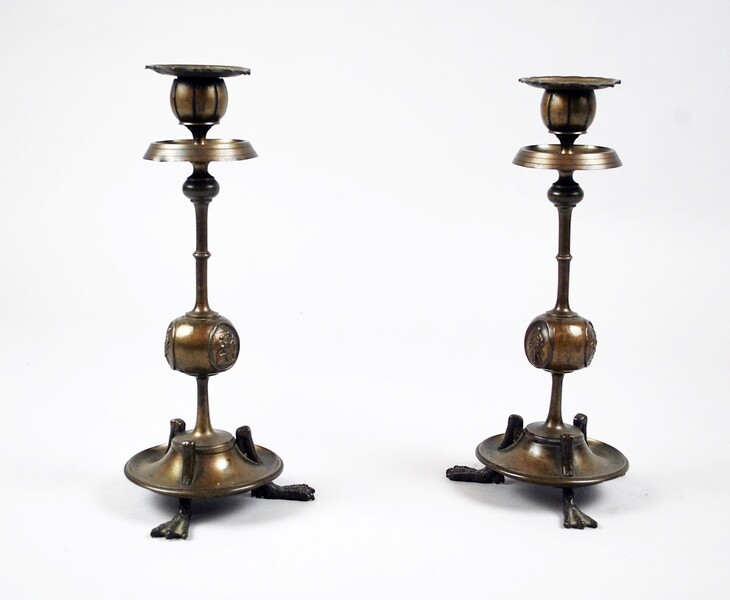 Pair of bronze candlesticks, 19th C.