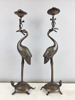 Pair of bronze candlesticks, China 20th