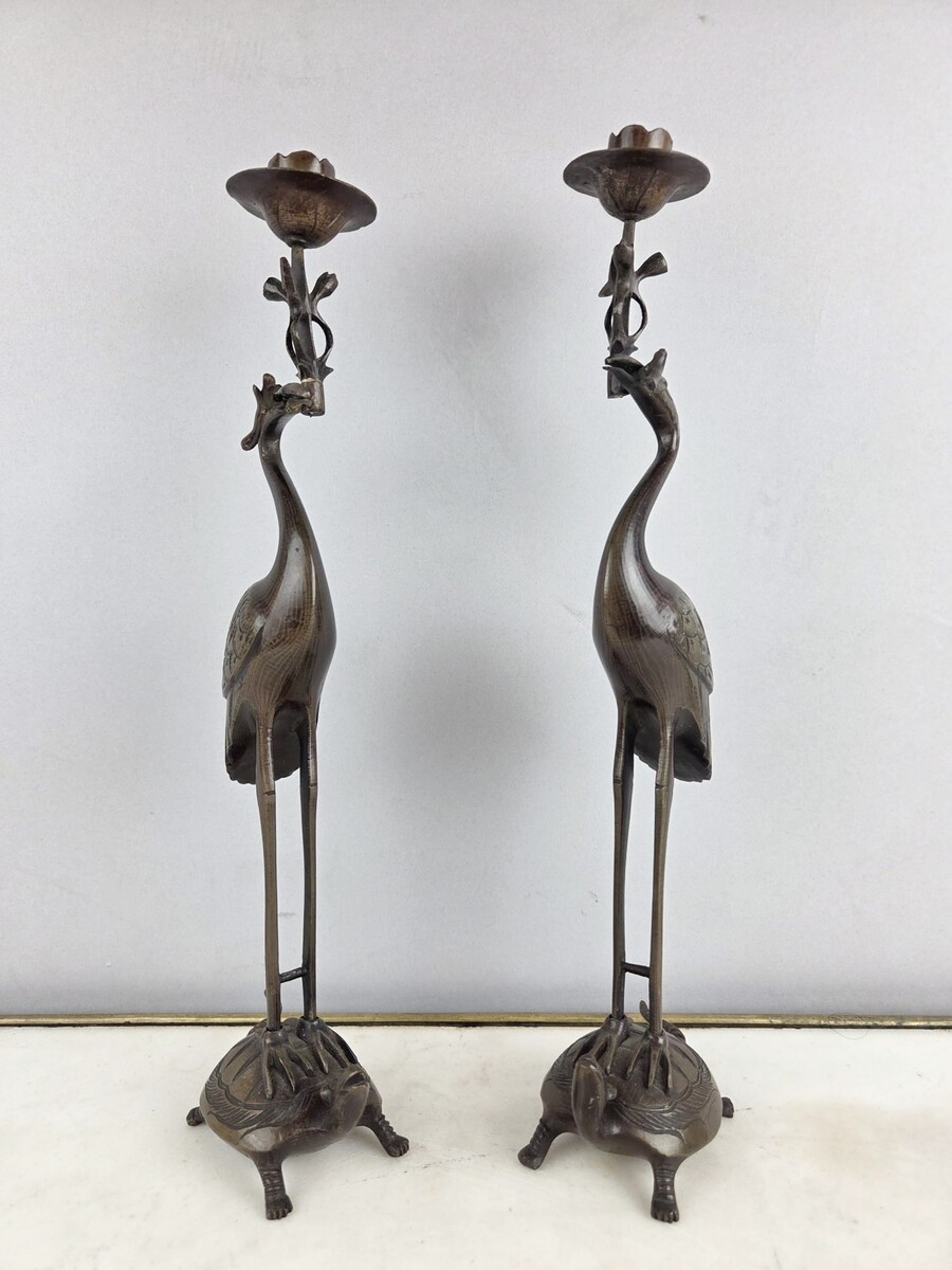 Pair of bronze candlesticks, China 20th
