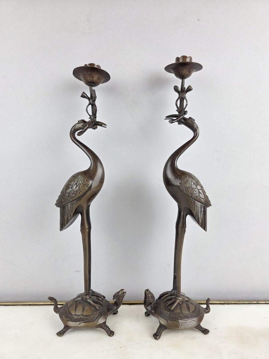 Pair of bronze candlesticks, China 20th