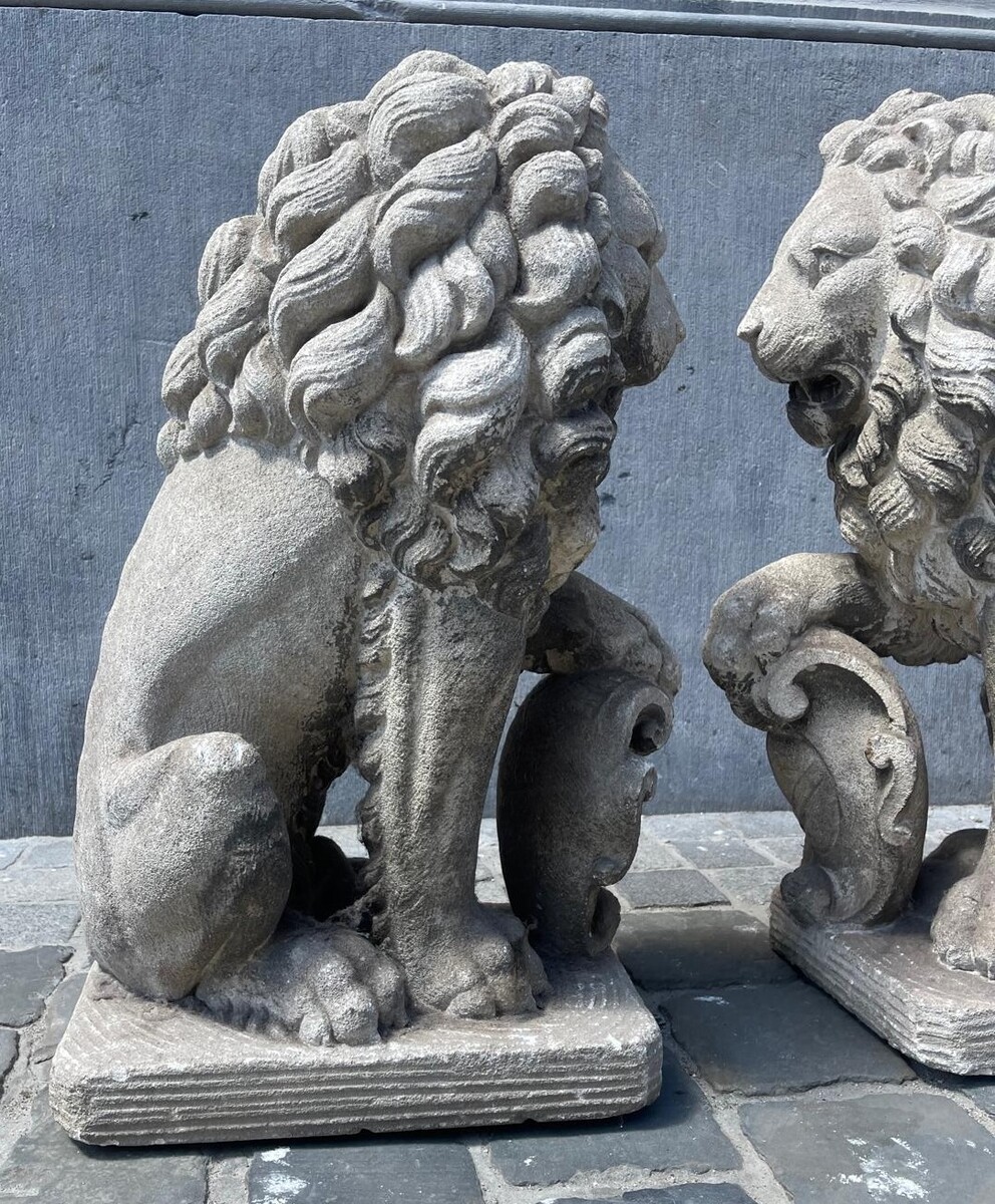 Pair of carved soft stone lions, early 20th century