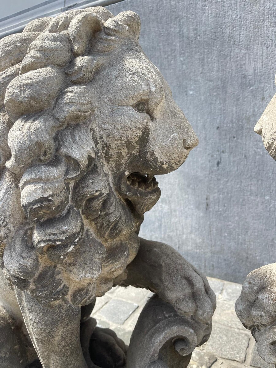 Pair of carved soft stone lions, early 20th century
