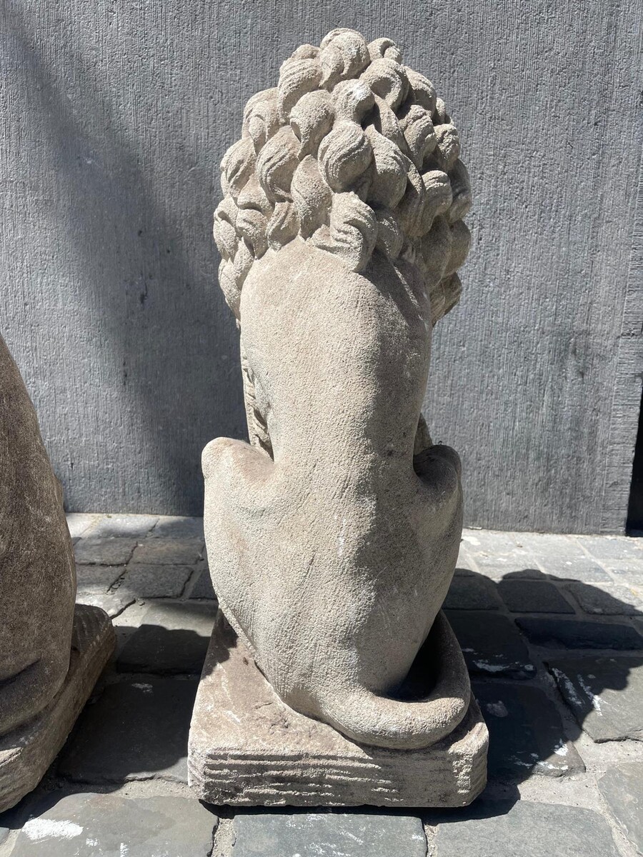 Pair of carved soft stone lions, early 20th century