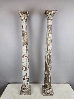 Pair of carved wooden columns, 19th