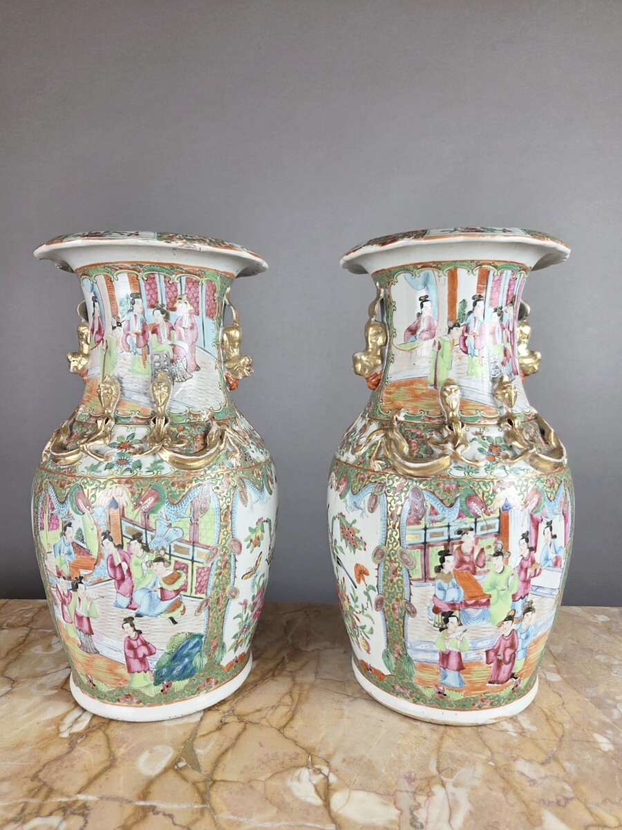 Pair of Chinese polychrome porcelain vases, 19th century