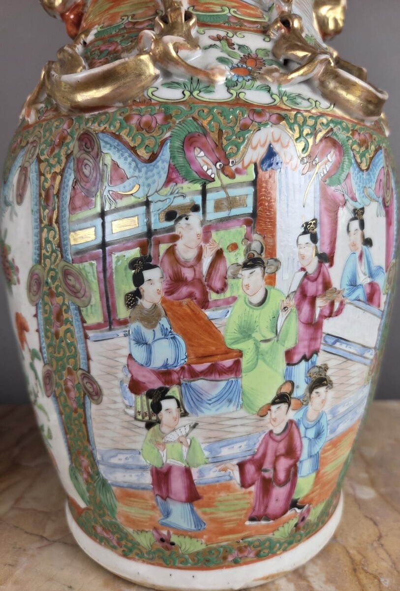 Pair of Chinese polychrome porcelain vases, 19th century