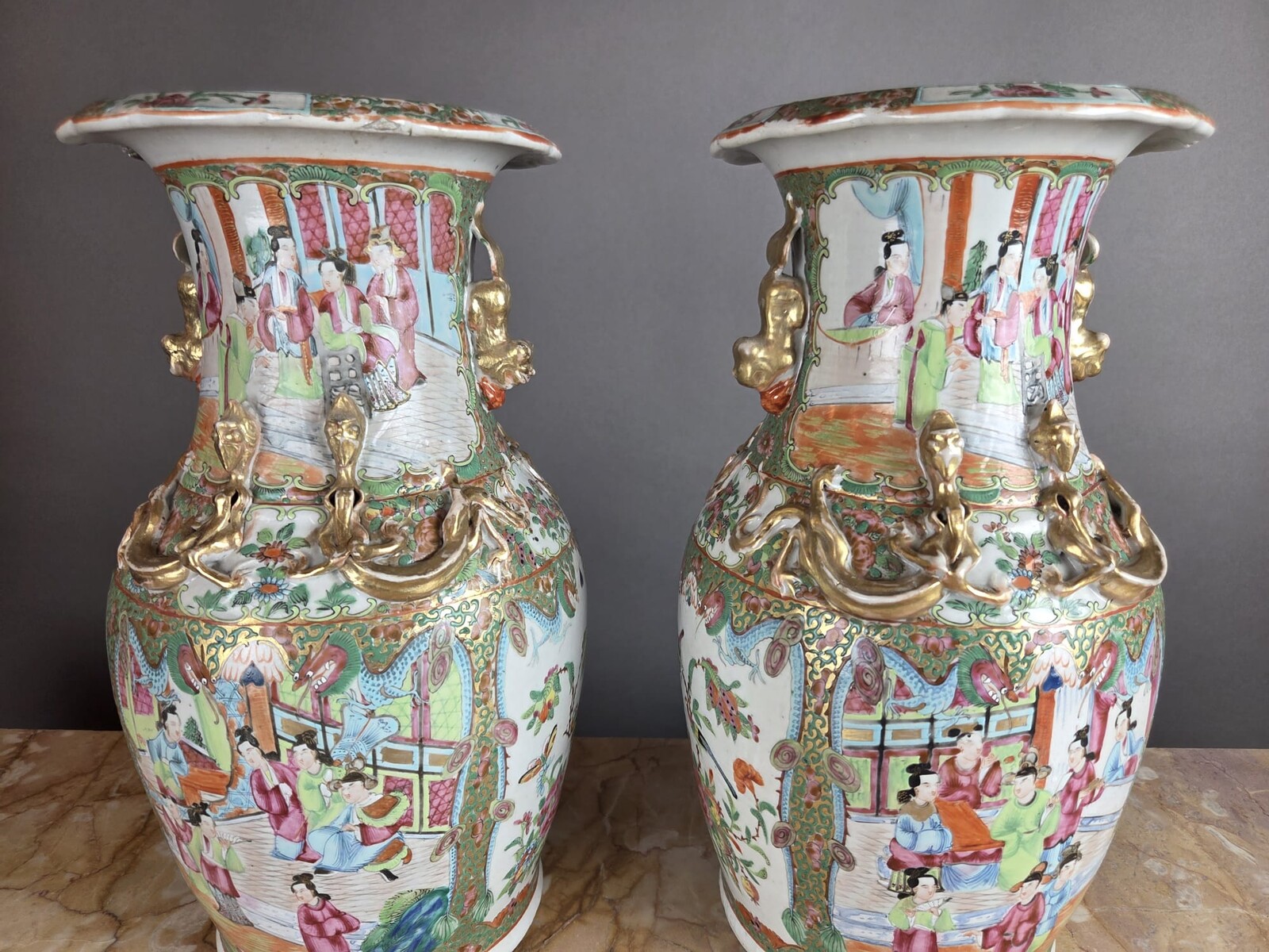 Pair of Chinese polychrome porcelain vases, 19th century