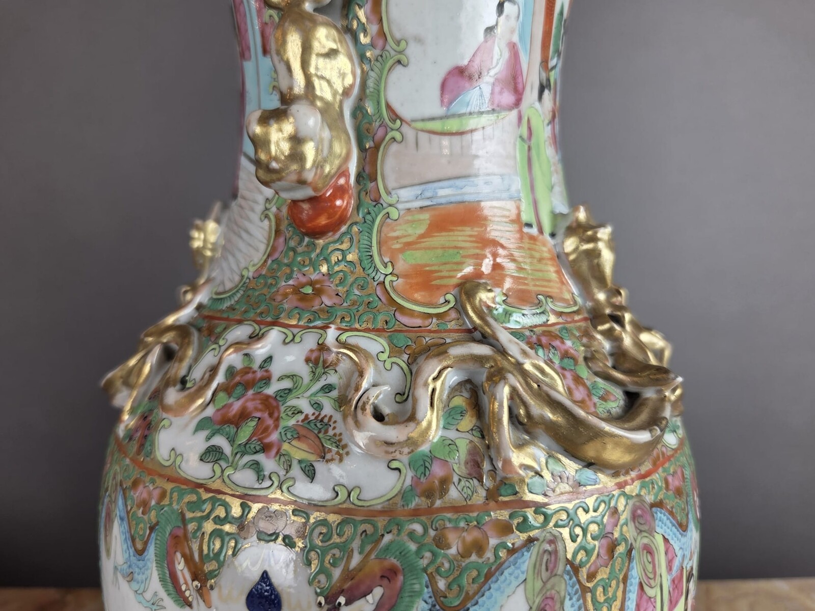 Pair of Chinese polychrome porcelain vases, 19th century