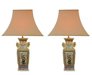 Pair of Chinese porcelain lamps, early 20th