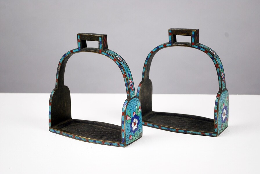 Pair of cloisonné bronze stirrups, China 19th