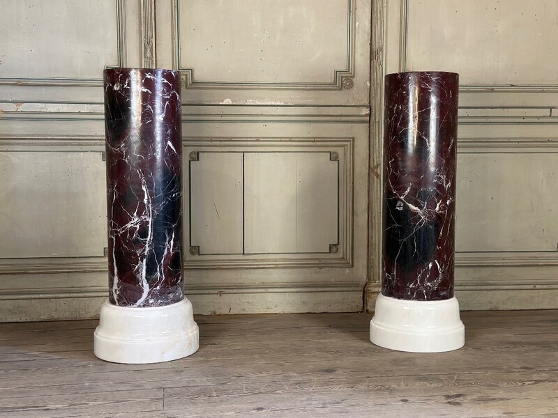 Pair Of Columns In Levanto And White Carrara Marble Circa 1990