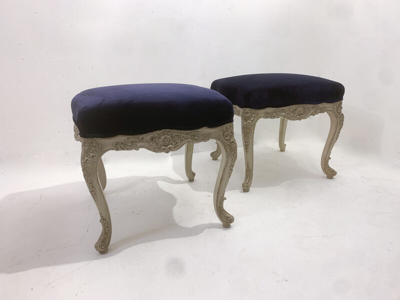 Pair of Contemporary Stools, Louis XV Style, Purple Velvet, Belgium 