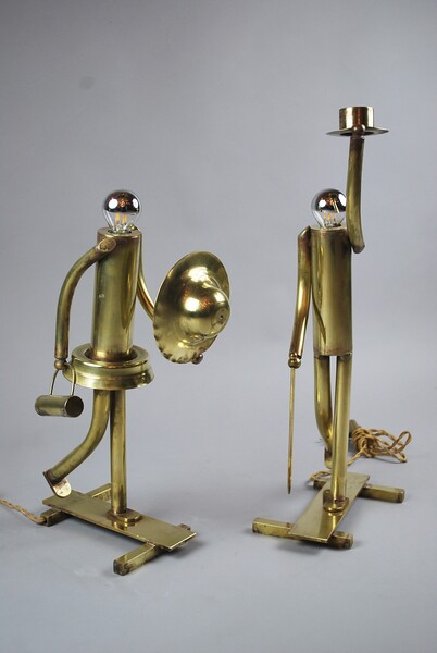 Pair of copper and brass lamps