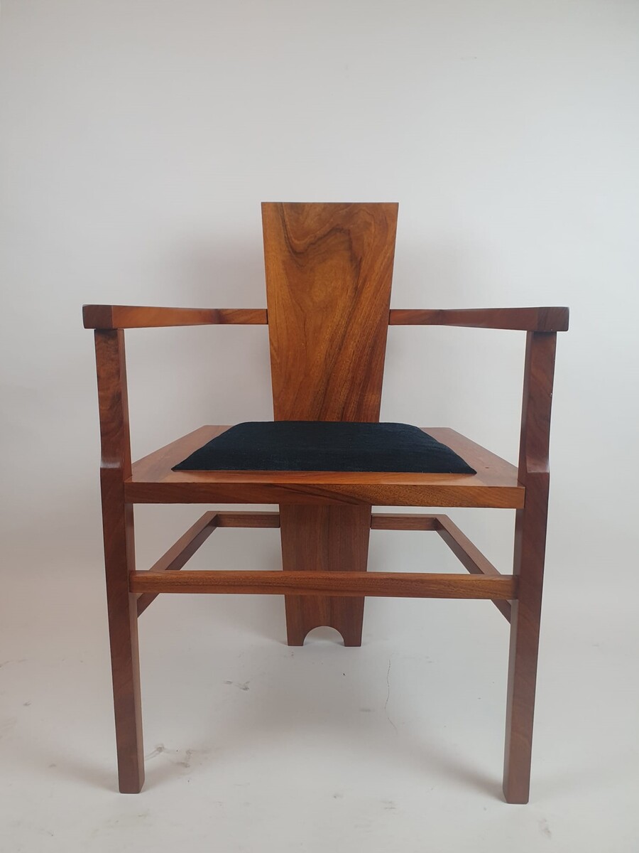 Pair of Czech constructivist mahogany armchairs, circa 1940