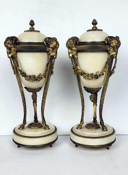 Pair of empire cassolettes - turn into candlesticks - marble and bronze