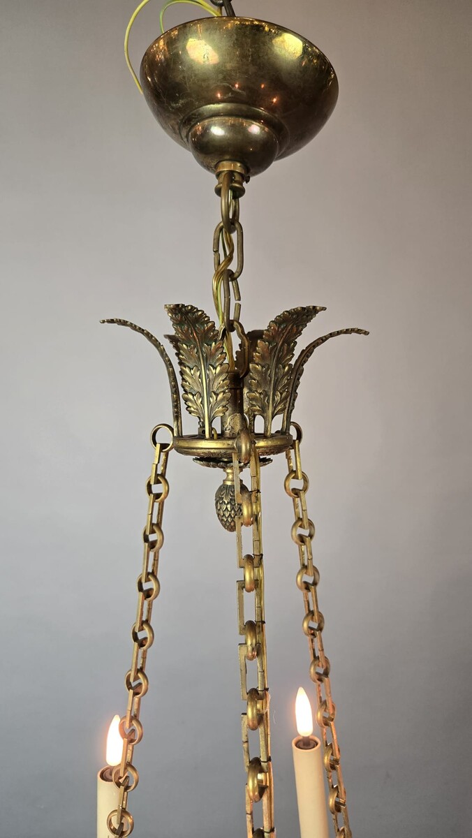 Pair of Empire chandeliers in sheet metal, bronze and brass, 19th