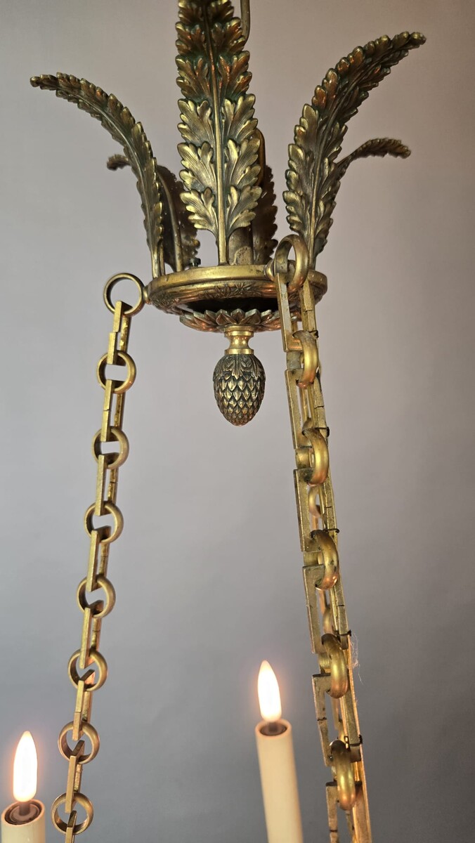 Pair of Empire chandeliers in sheet metal, bronze and brass, 19th