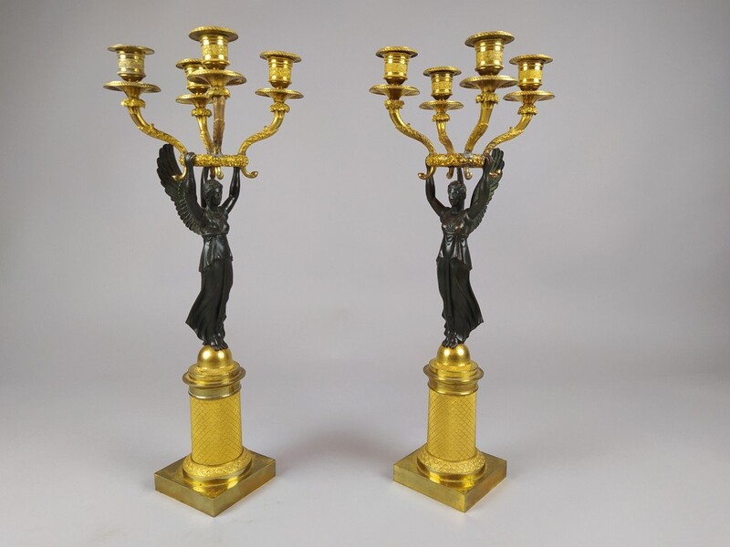 Pair of Empire period bronze candelabras