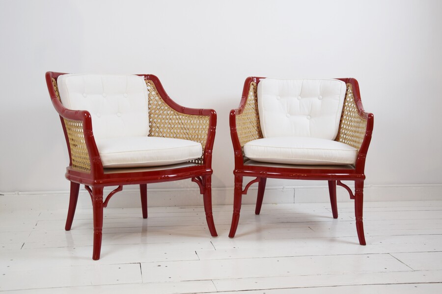 Pair of faux bamboo lacquered armchairs