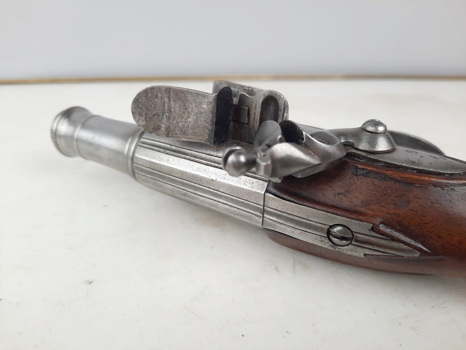 Pair of flintlock pistols, worked and blunderbuss barrels