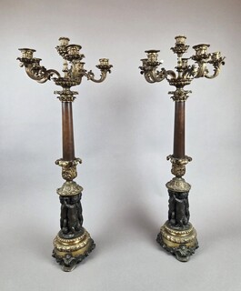 Pair of gilt and patinated bronze candelabra, 19th century