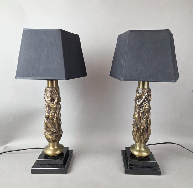 Pair of gilt bronze lamps, early 20th century