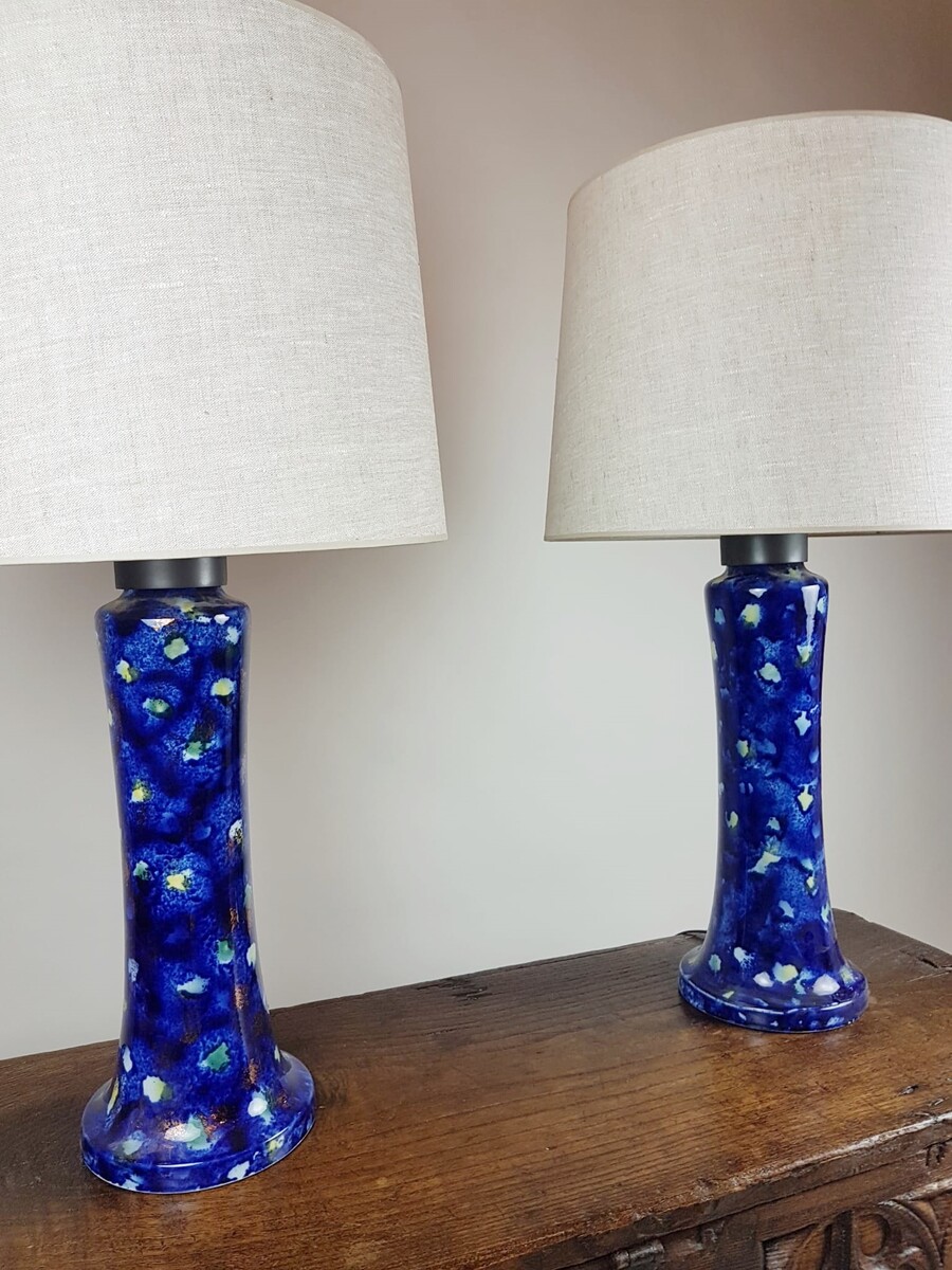 Pair of glazed earthenware lamps, circa 1970
