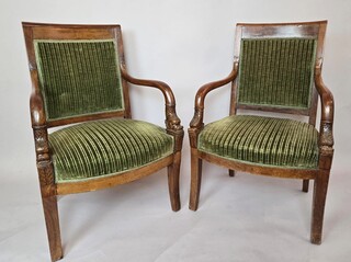 Pair of green velvet armchairs, Empire period, 18th century