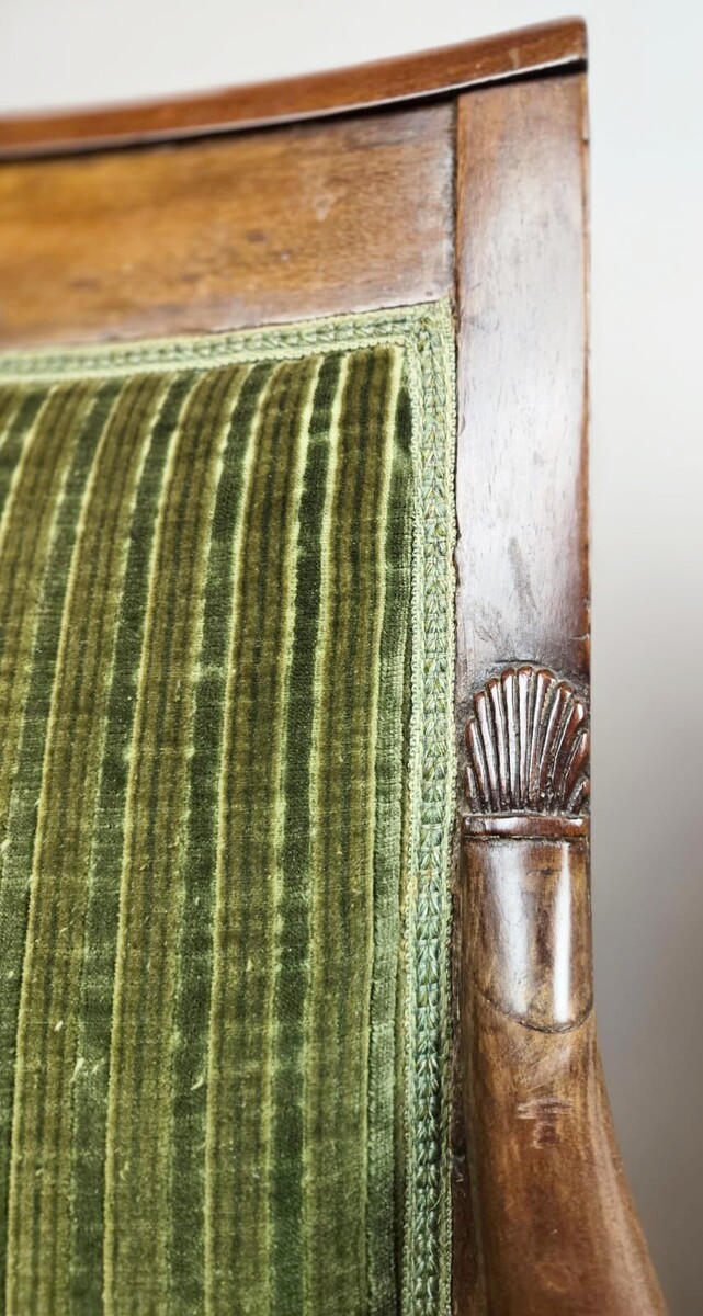 Pair of green velvet armchairs, Empire period, 19th century, circa 1820