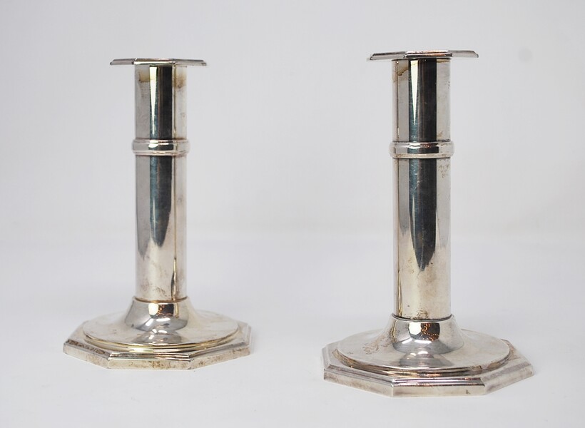 Pair of Hermes silver plated candlesticks