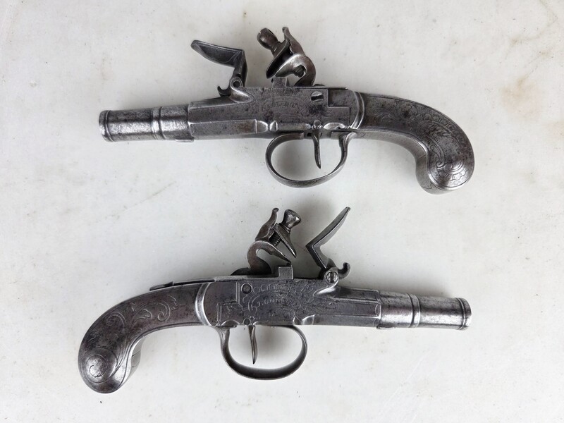 Pair of iron pistols, signed Seglas London, England circa 1740