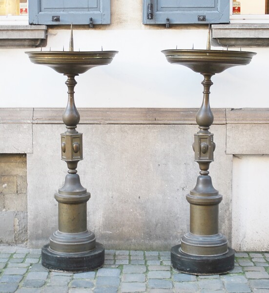 Pair of large brass candle sticks, early 19th