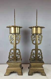 Pair of large bronze candlesticks, Chinese work, late 19th century