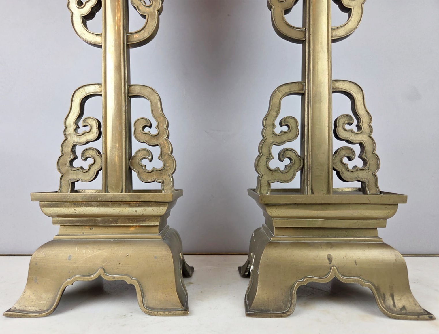 Pair of large bronze candlesticks, Chinese work, late 19th century