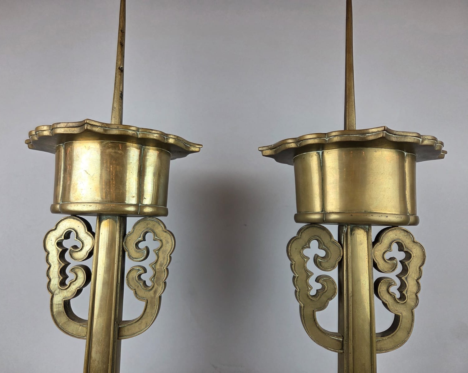 Pair of large bronze candlesticks, Chinese work, late 19th century
