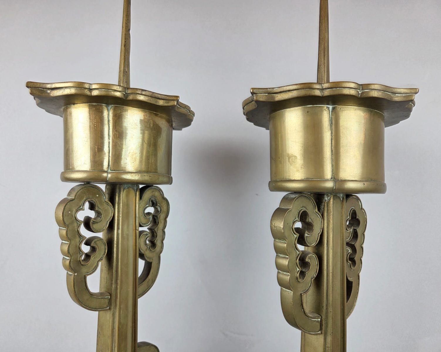 Pair of large bronze candlesticks, Chinese work, late 19th century