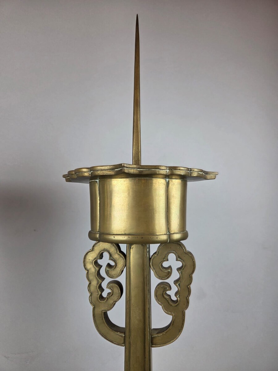 Pair of large bronze candlesticks, Chinese work, late 19th century
