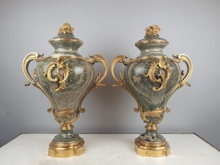 Pair of large marble and gilt bronze cassolettes, 19th century