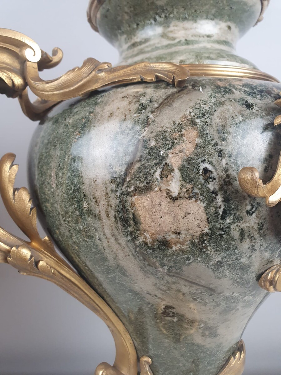 Pair of large marble and gilt bronze cassolettes, 19th century