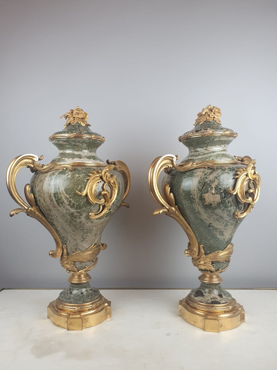 Pair of large marble and gilt bronze cassolettes, 19th century